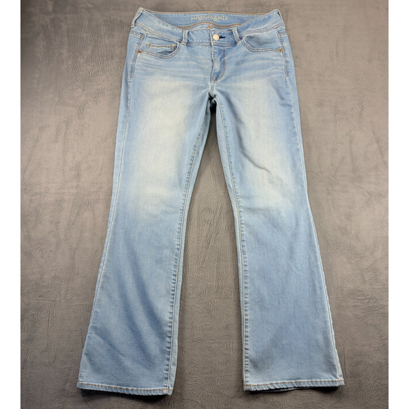 American Eagle Kick Boot Jeans Women's Size 14 Blue Stretch Denim Light Wash Mid - Picture 1 of 10